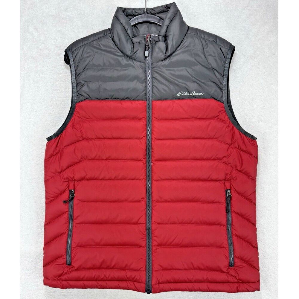 Eddie Bauer EB700 Puffer Vest Full Zip Red/Black Men M Full Zip‎ Pockets